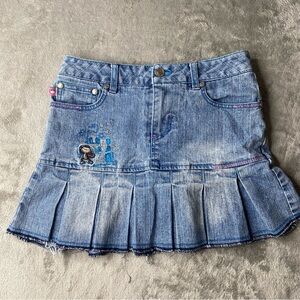 Y2K Bobby Jack Pleated Denim Mini Skirt Juniors Size 14 Embroidered low rise
